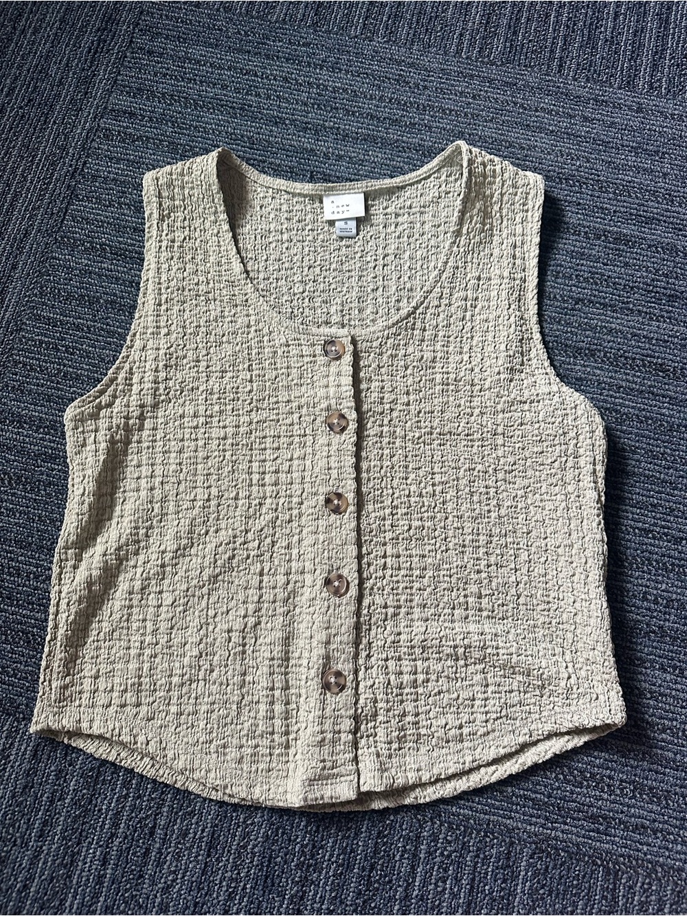 A New Day Cream Textured Button-Front Tank - light green